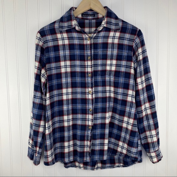 Brandy Melville Wylie Blue Plaid Flannel Shirt OS Y2K /  90’s Grunge Style - Picture 2 of 8